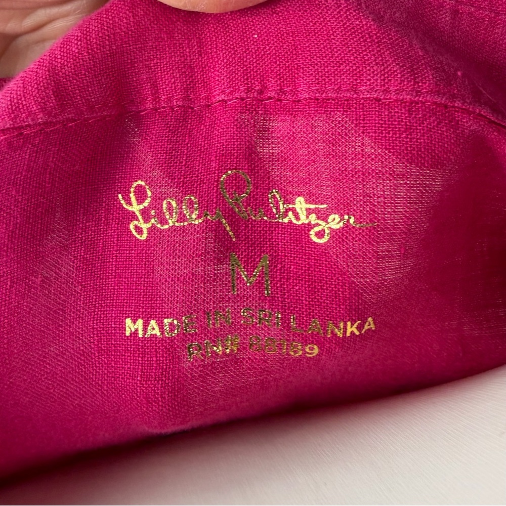 Lilly Pulitzer M Fuchsia Classic Linen Button-Down Shirt Preppy Spring Summer - Picture 5 of 8